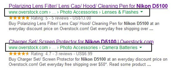 Examples of Breadcrumbs in Rich Snippets