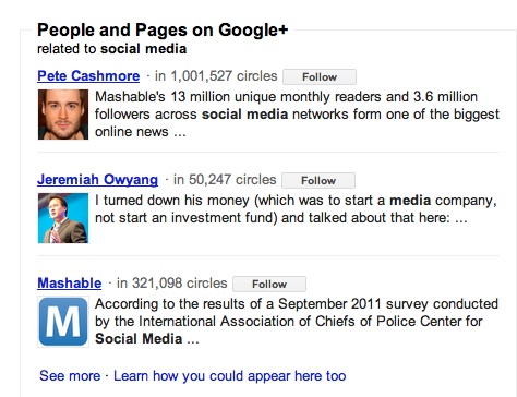 Google+ non-social search results