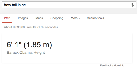 How Tall is Barack Obama Example Google Result