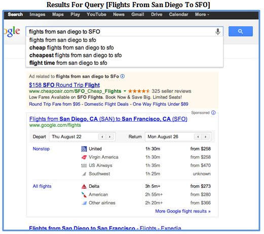 Results Query Flights SD to SF
