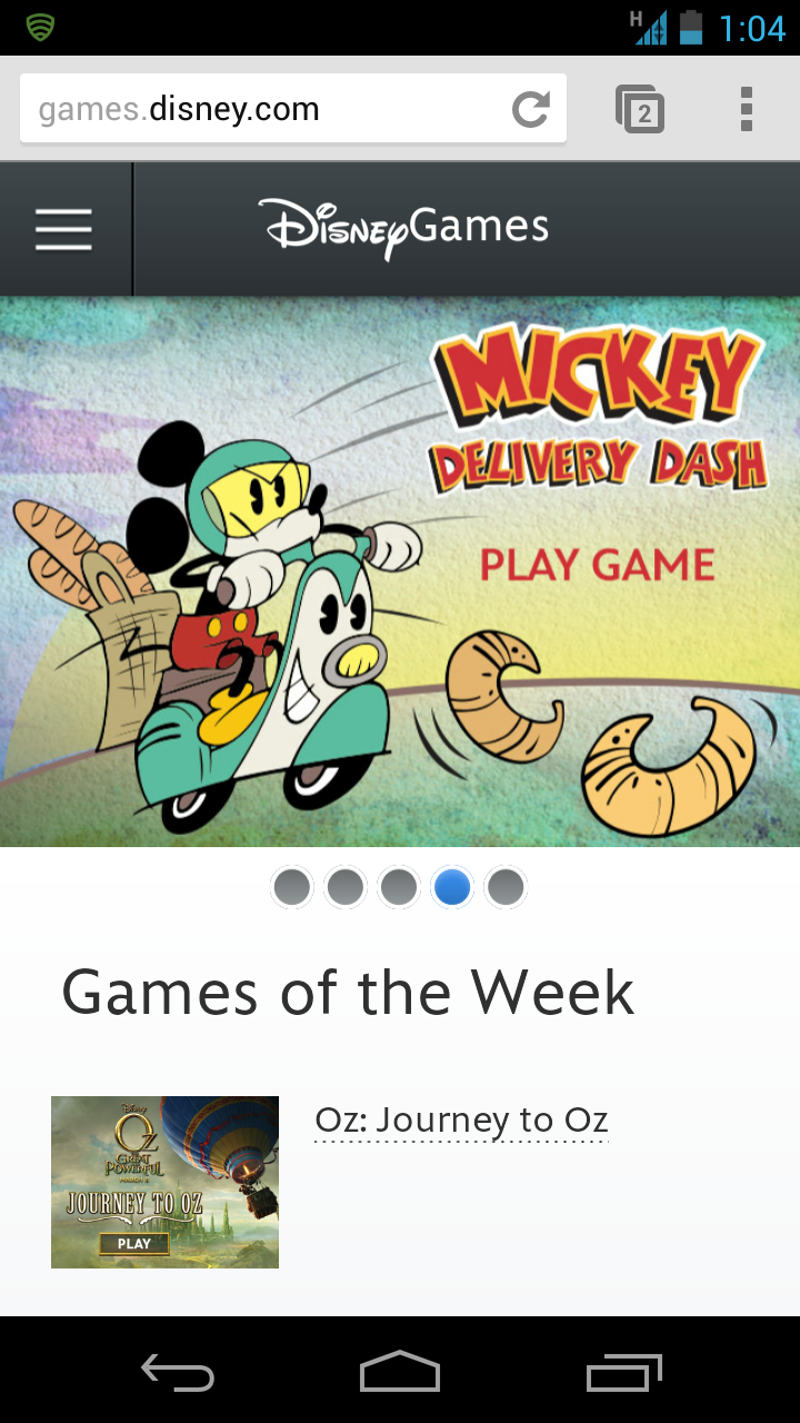 Disney's responsive site entices mobile users to play a game that they have no chance of playing.