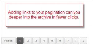 An example of deeper pagination to get more archived content closer to the home page.