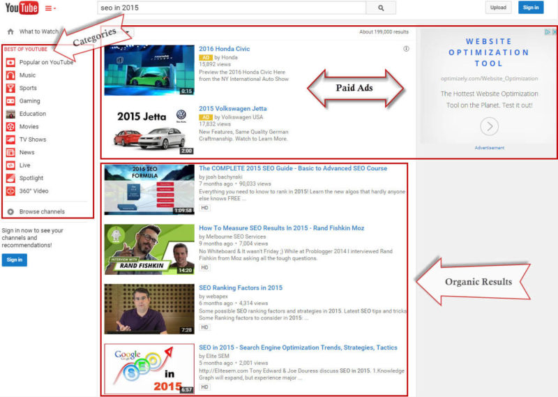 YouTube Search Result Page